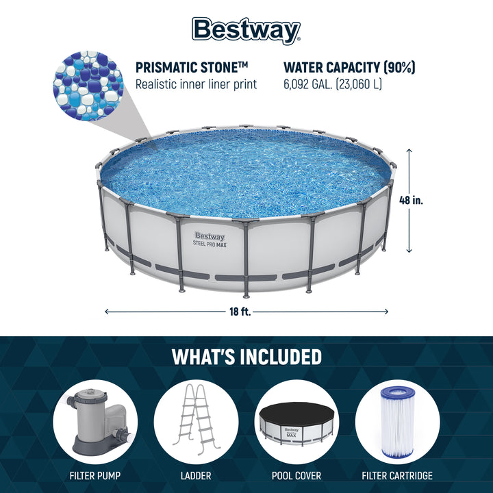 Bestway Steel Pro MAX 18'x48" Round Above Ground Swimming Pool with Pump & Cover