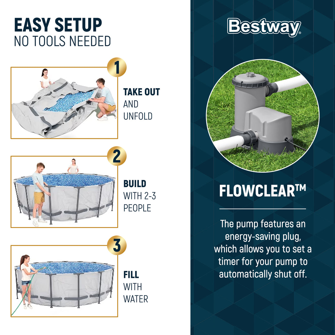 Bestway Steel Pro MAX 18'x48" Round Above Ground Swimming Pool with Pump & Cover