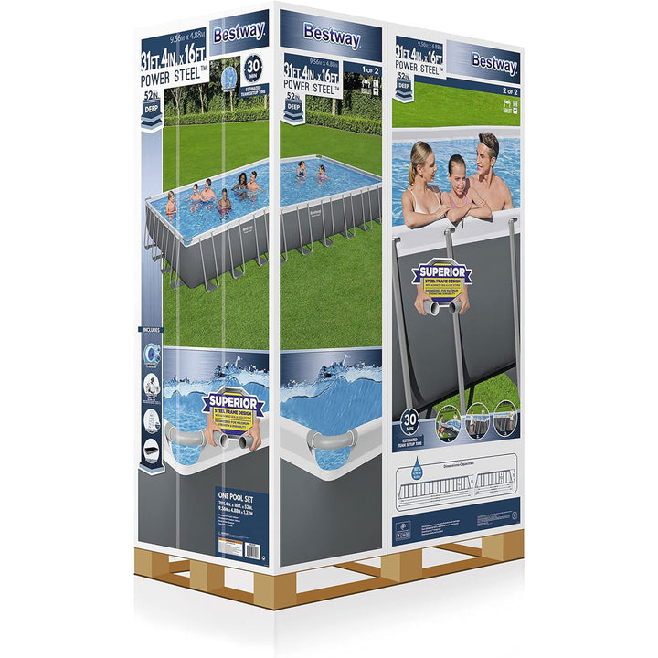 Bestway 31.3ft x 16ft x 52in Rectangular Frame Above Ground Pool Set (Used)