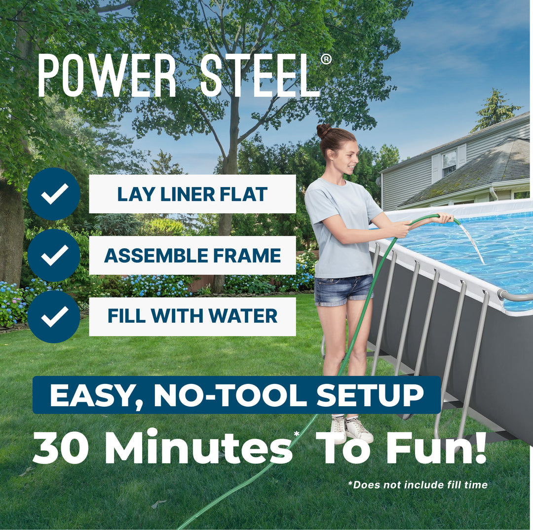 Bestway Power Steel 31'4" x 16' x 52" Rectangular Above Ground Swimming Pool Set Inflatable - VMInnovations