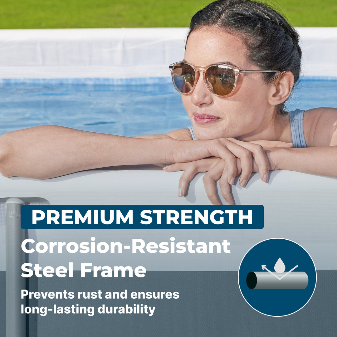 Bestway Power Steel 31'4" x 16' x 52" Rectangular Above Ground Swimming Pool Set Inflatable - VMInnovations