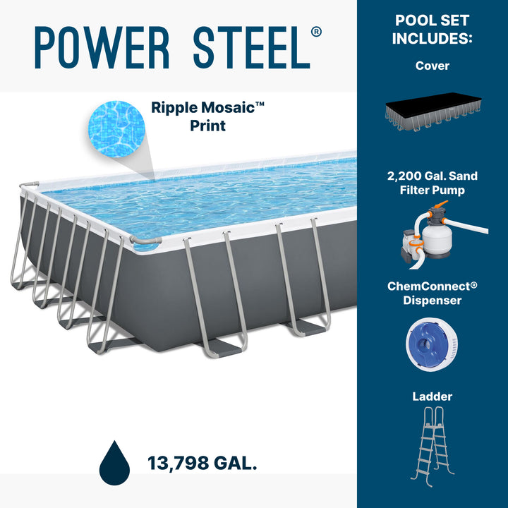 Bestway Power Steel 31'4" x 16' x 52" Rectangular Above Ground Swimming Pool Set Inflatable - VMInnovations