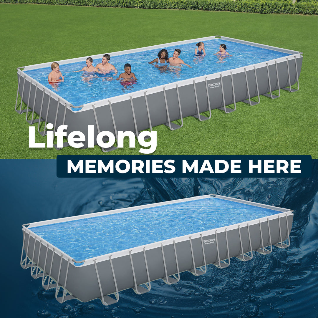 Bestway Power Steel 31'4" x 16' x 52" Rectangular Above Ground Swimming Pool Set Inflatable - VMInnovations