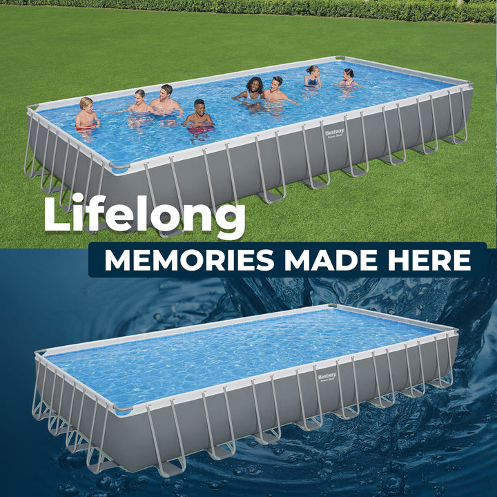 Bestway Power Steel 31'4" x 16' x 52" Rectangular Above Ground Swimming Pool Set Inflatable - VMInnovations