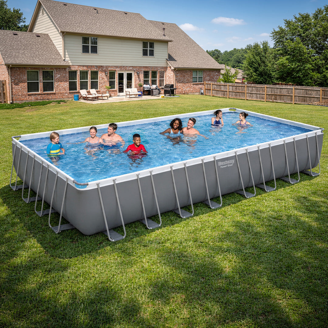 Bestway Power Steel 31'4" x 16' x 52" Rectangular Above Ground Swimming Pool Set Inflatable - VMInnovations