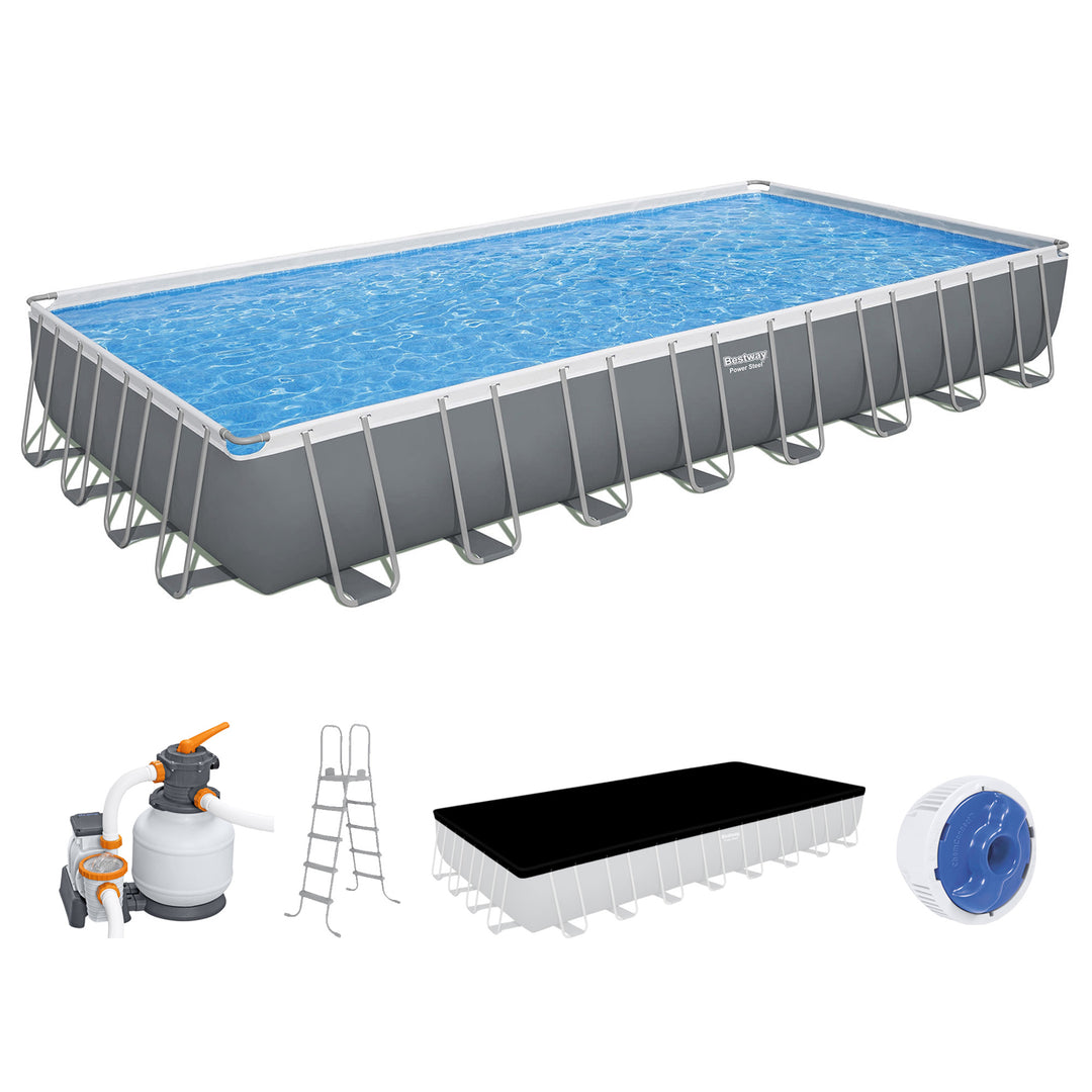 Bestway Power Steel 31'4" x 16' x 52" Rectangular Above Ground Swimming Pool Set Inflatable - VMInnovations
