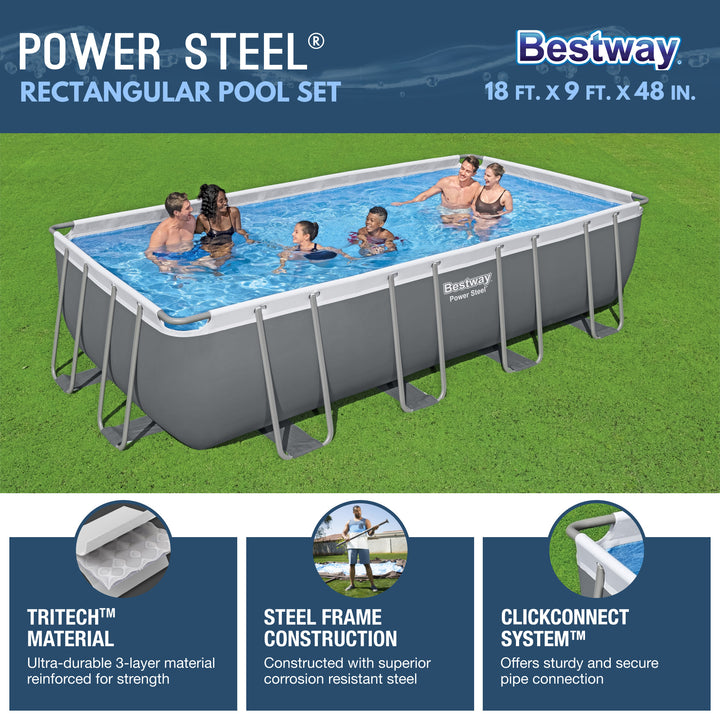 Bestway Power Steel 18'x9'x48" Rectangular Above Ground Swimming Pool (Open Box)