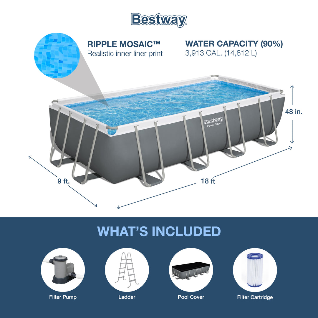 Bestway Power Steel 18'x9'x48" Rectangular Above Ground Swimming Pool (Open Box)