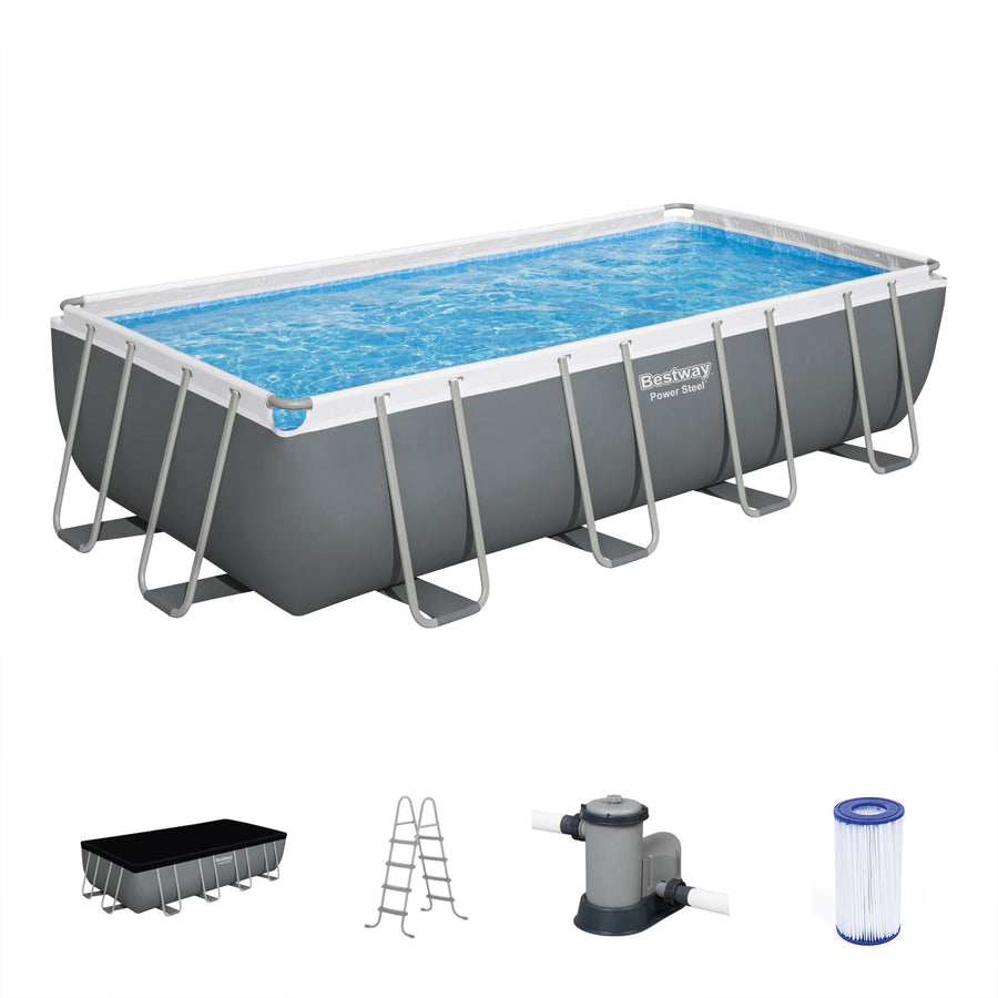 Bestway Power Steel 18' x 9' x 48" Rectangular Above Ground Swimming Pool Set - VMInnovations