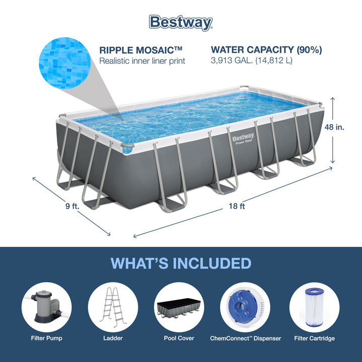 Bestway 18'x9'x48" Rectangular Frame Above Ground Pool w/ Ladder/Pump (Open Box)