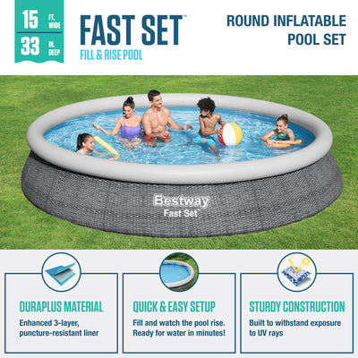 Bestway Fast Set 15'x33" Round Inflatable Outdoor Above Ground Swimming Pool Set - VMInnovations