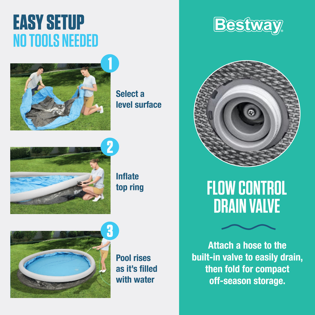 Bestway Fast Set 15'x33" Round Inflatable Outdoor Above Ground Swimming Pool Set