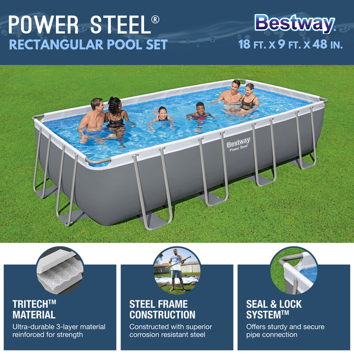 Bestway Power Steel 18'x9'x48" Rectangular Above Ground Swimming Pool Set(Used)