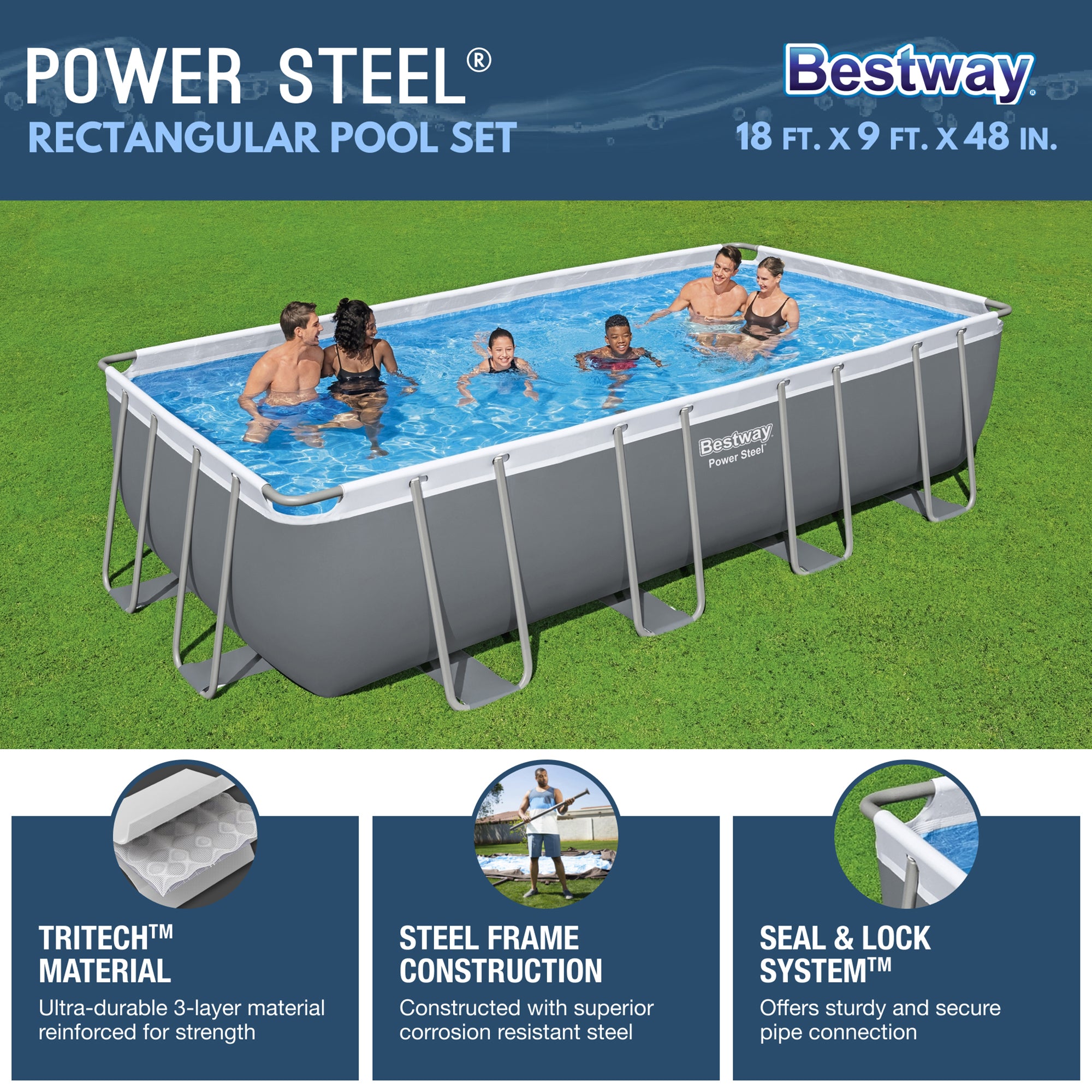 Bestway 18ft x 9ft x 48in Above Ground Swimming Pool w/Ladder & Pump (For Parts) - VMInnovations