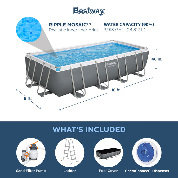 Bestway Power Steel 18'x9'x48" Rectangular Above Ground Swimming Pool Set(Used)