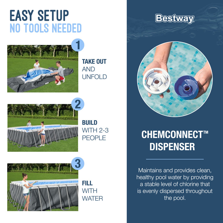 Bestway Power Steel 18' x 9' x 48" Rectangular Above Ground Swimming Pool Set