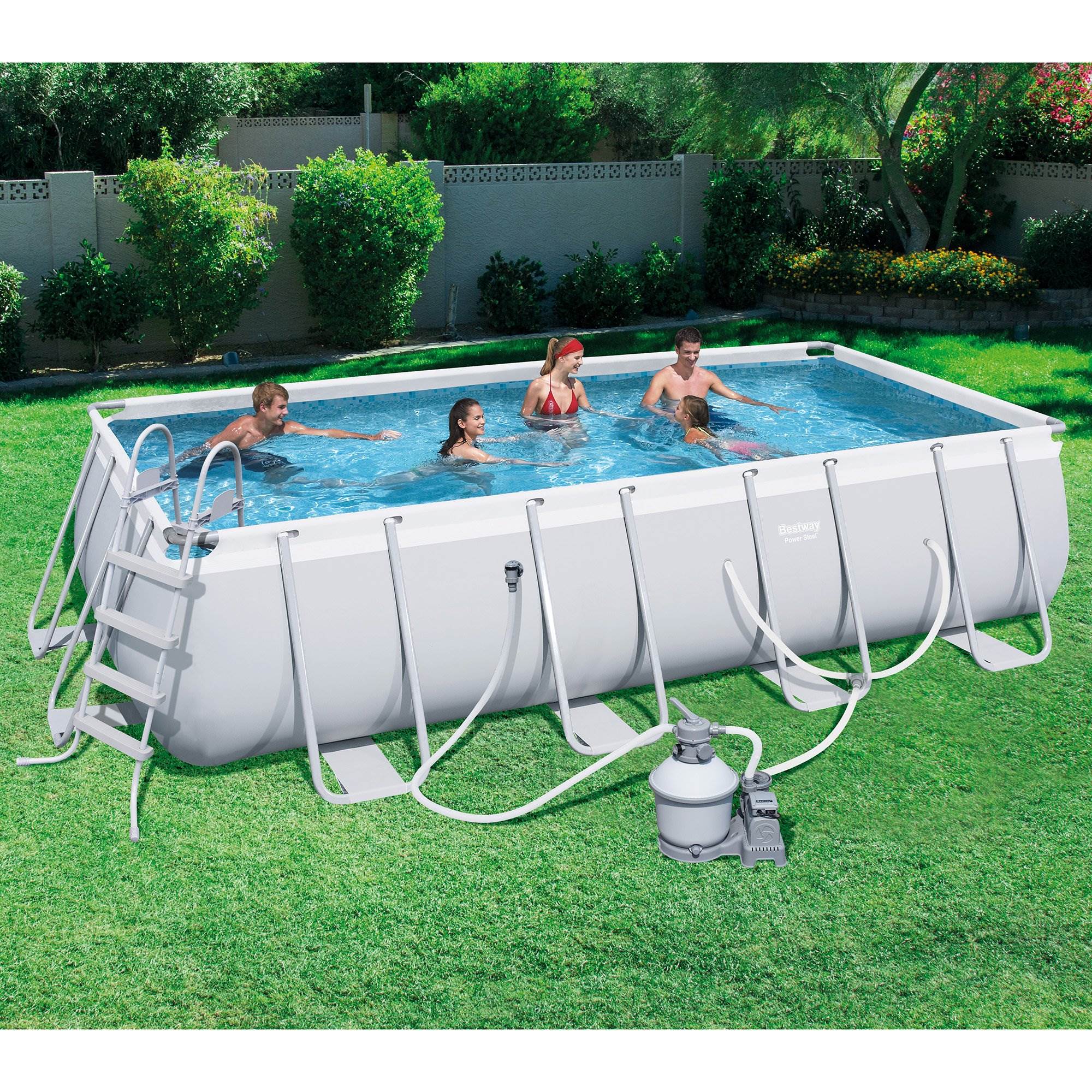 Kokido K675PBH Safety Float Line with 20-Foot Adjustable Rope and Float Kit  + Bestway 18ft x 9ft x 4ft Rectangular Above Ground Swimming Pool w/ Ladder & Pump - VMInnovations