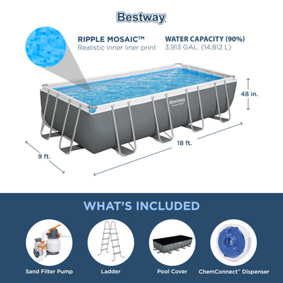 Bestway 18ft x 9ft x 4ft Rectangular Above Ground Swimming Pool w/ Accessories - VMInnovations