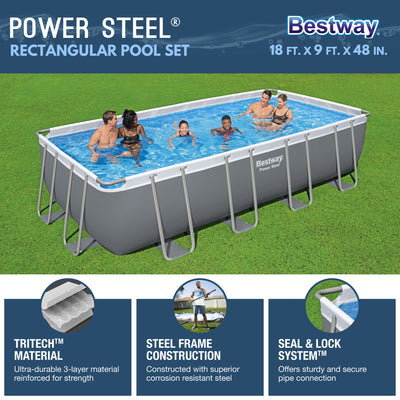 Bestway Power Steel 18' x 9' x 48” Metal Frame Pool with Deluxe Maintenance Kit - VMInnovations