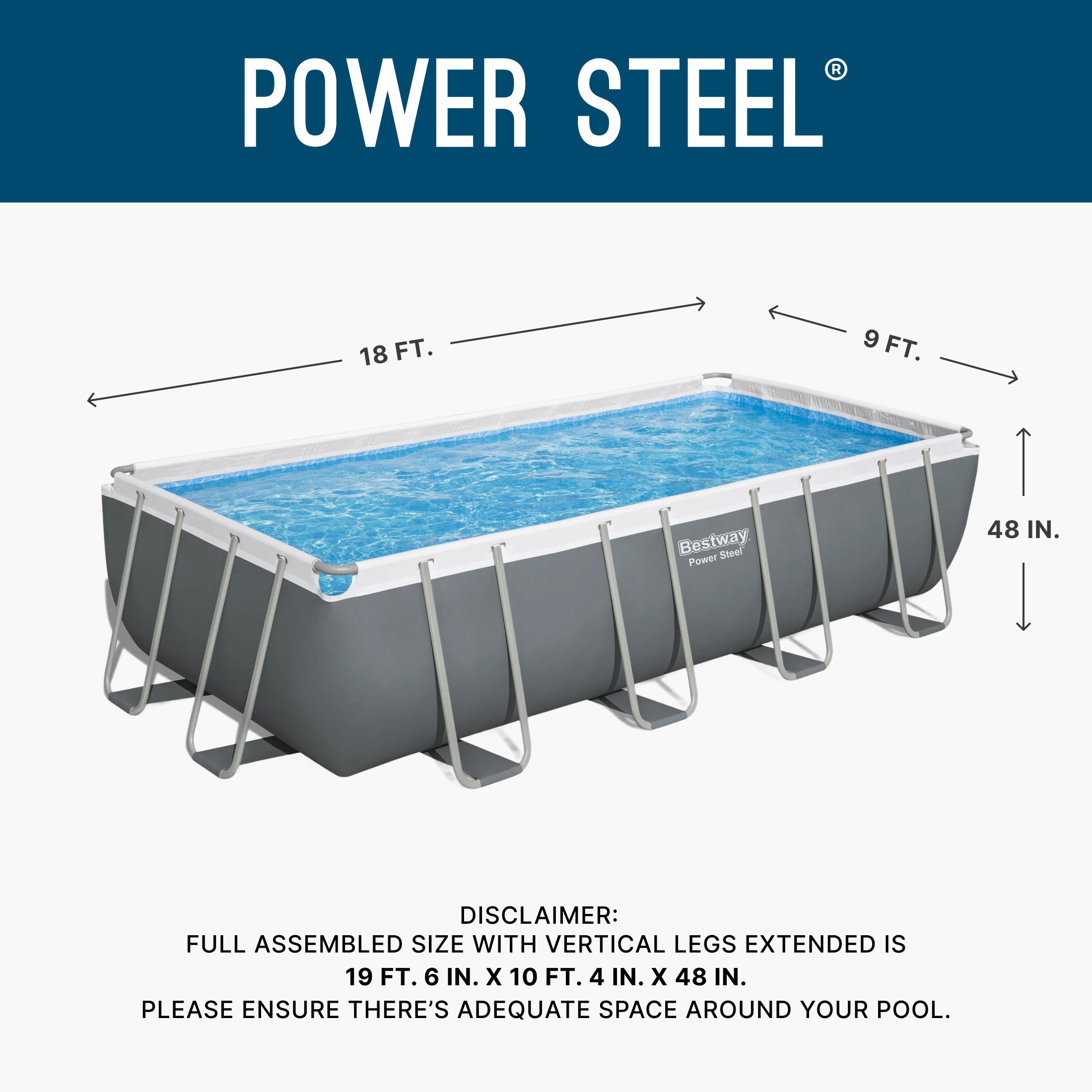 Bestway Power Steel 18'x9'x48" Rectangular Above Ground Swimming Pool (Open Box) - VMInnovations
