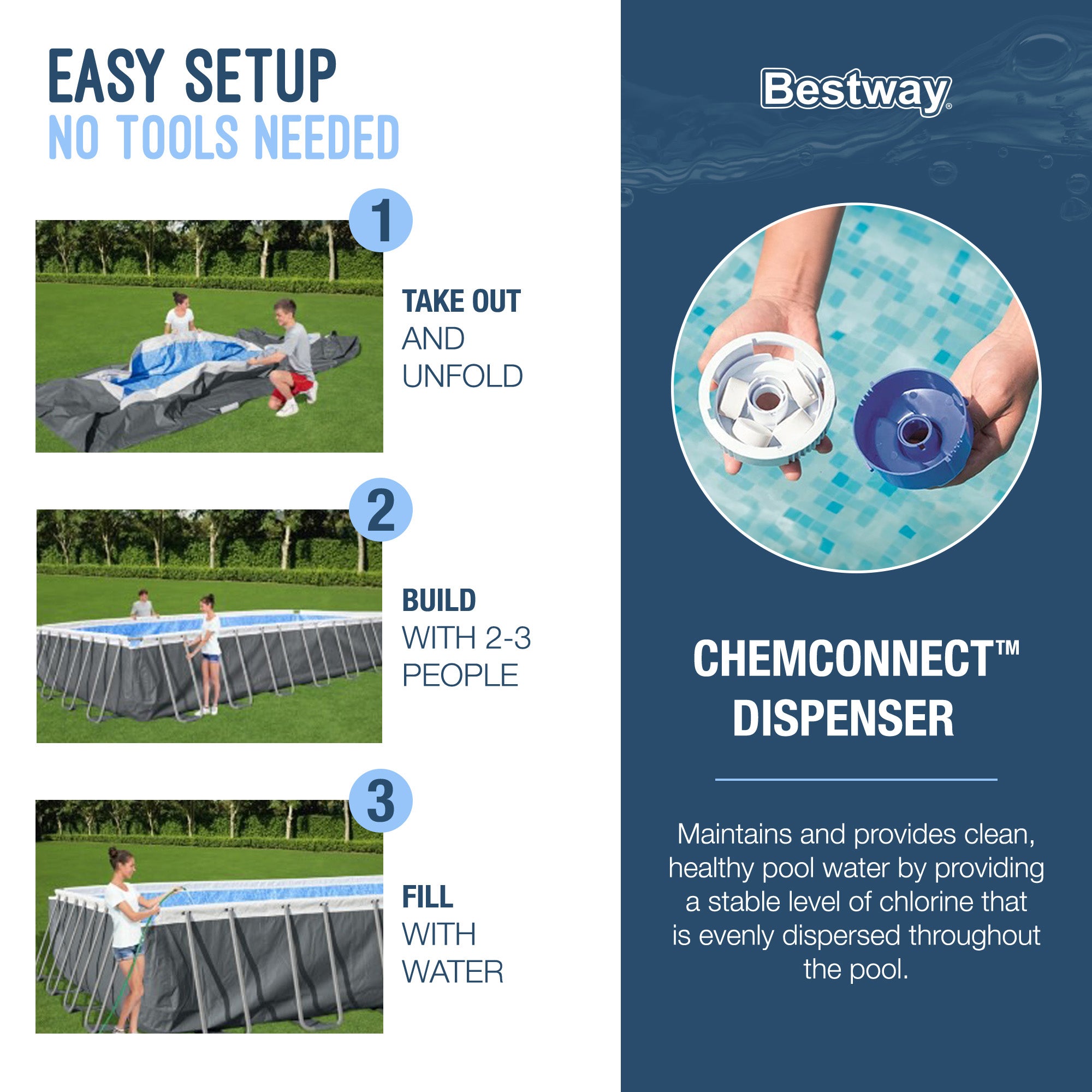 Bestway Power Steel 18' x 9' x 48” Metal Frame Pool with Deluxe Maintenance Kit - VMInnovations