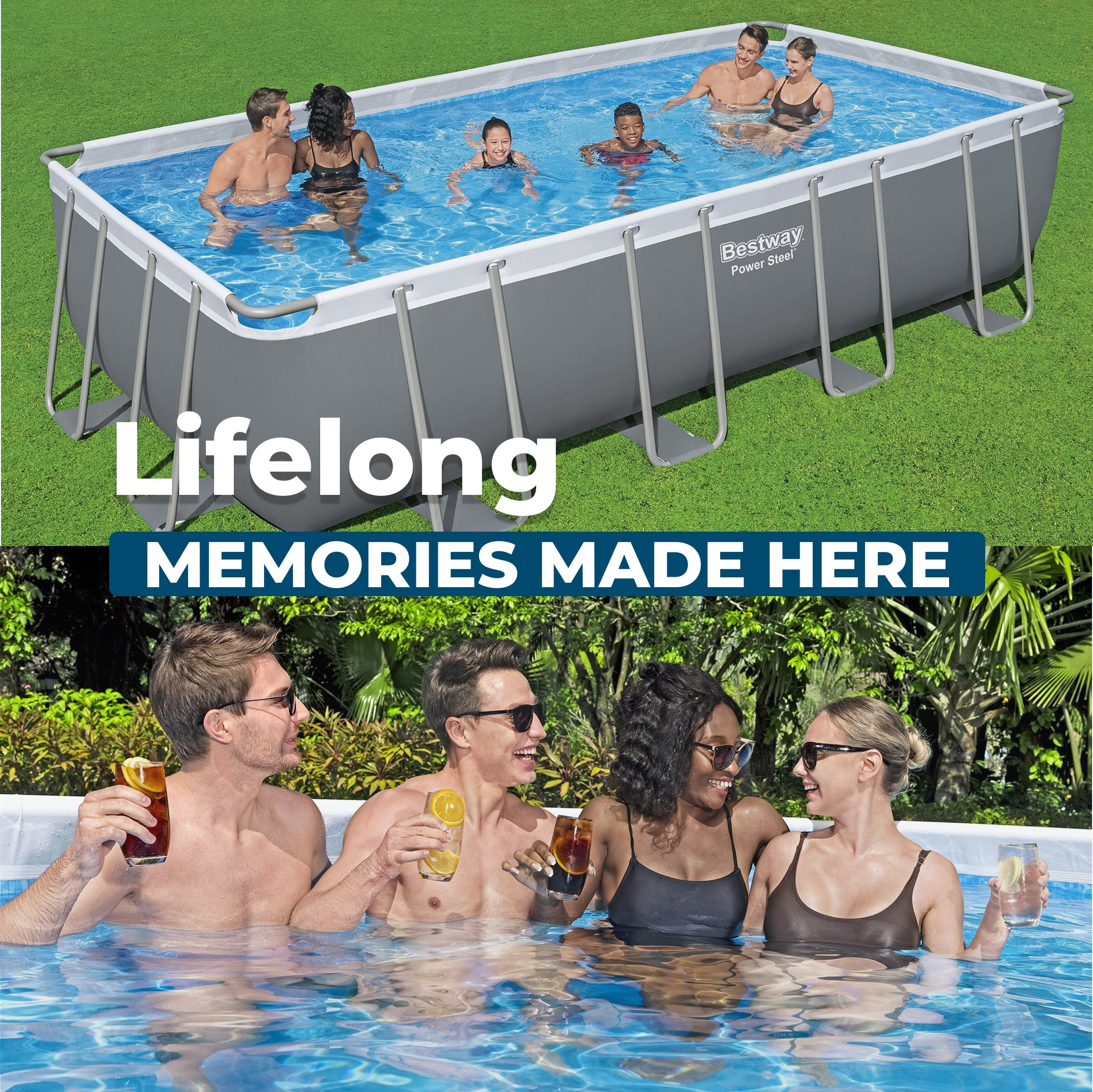 Bestway Power Steel 18'x9'x48" Rectangular Above Ground Swimming Pool (Open Box) - VMInnovations