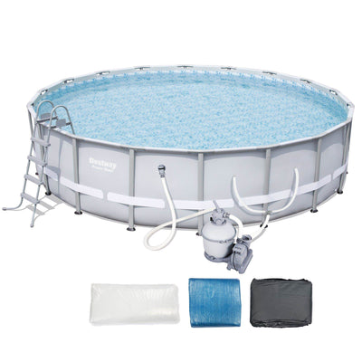 Bestway Steel Pro 18' x 48" Frame Pool Set w/ Pump, Ladder, & Ground/ Top Covers - VMInnovations