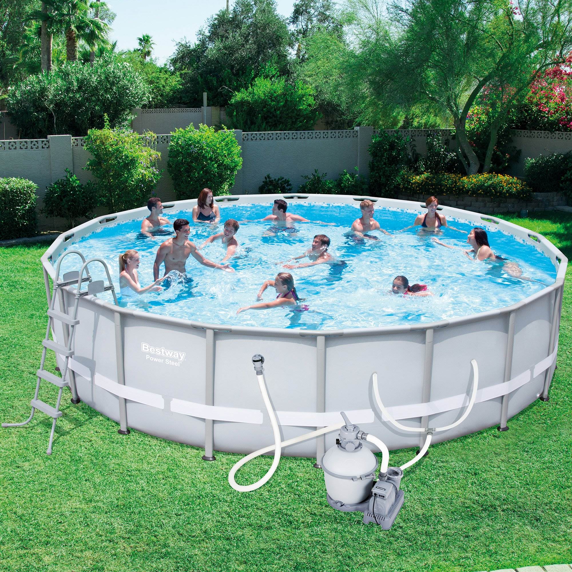 Bestway Steel Pro 18' x 48" Frame Pool Set w/ Pump, Ladder, & Ground/ Top Covers - VMInnovations