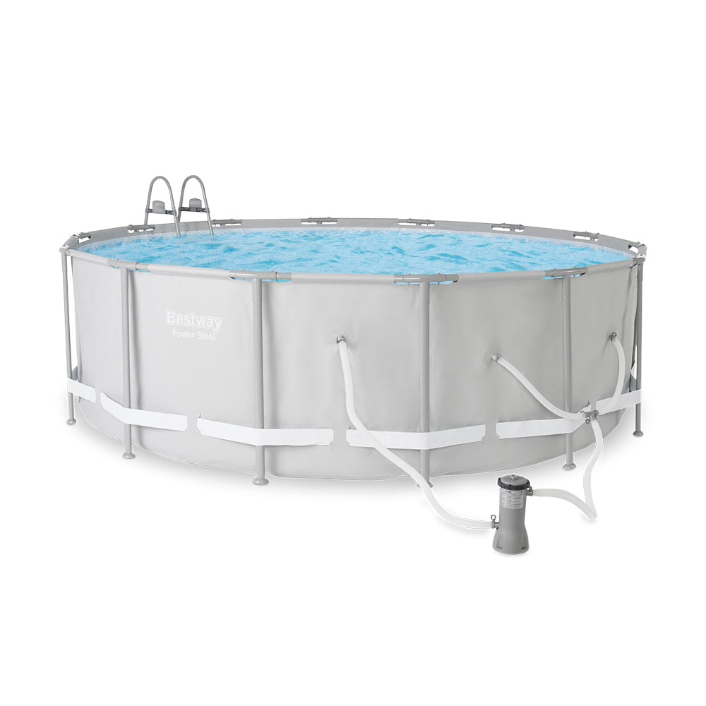 Bestway 14' x 48" Power Steel Frame Above Ground Round Swimming Pool Set