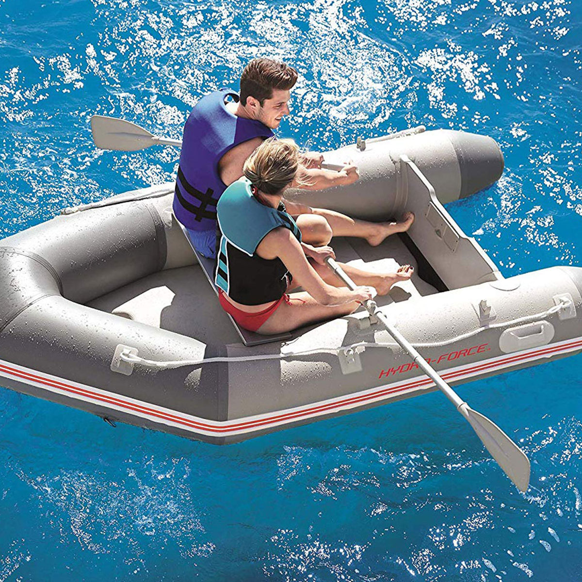 Bestway Hydro-Force Caspian Pro Inflatable 4 Person Boat Set with Oars and Pump