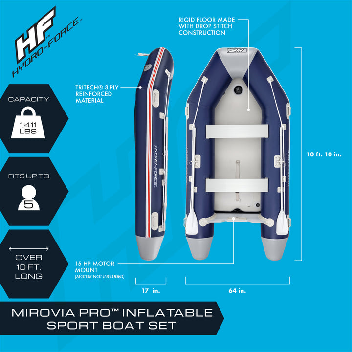 Bestway Hydro-Force Mirovia Pro Inflatable 5 Person Outdoor Water Raft Boat Set - VMInnovations