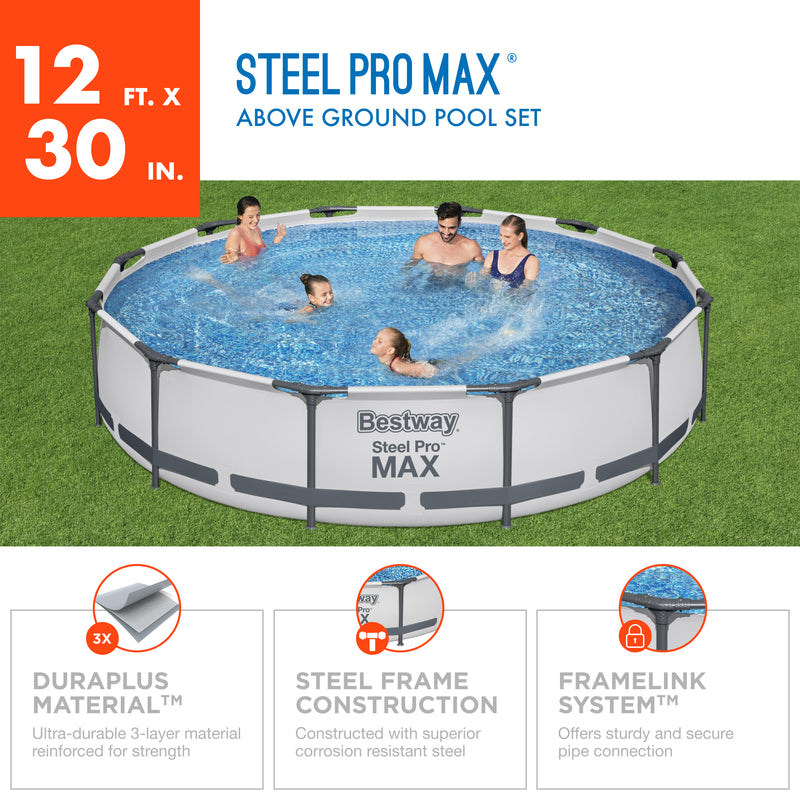 Bestway Steel Pro Max 12ftx30in Frame Round Above Ground Pool w/ Pump (Damaged)