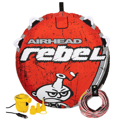 Durable Red Towable Tube Kit & Pump Bundled w/ AIRHEAD Rebel Tube Rope Pump Kit