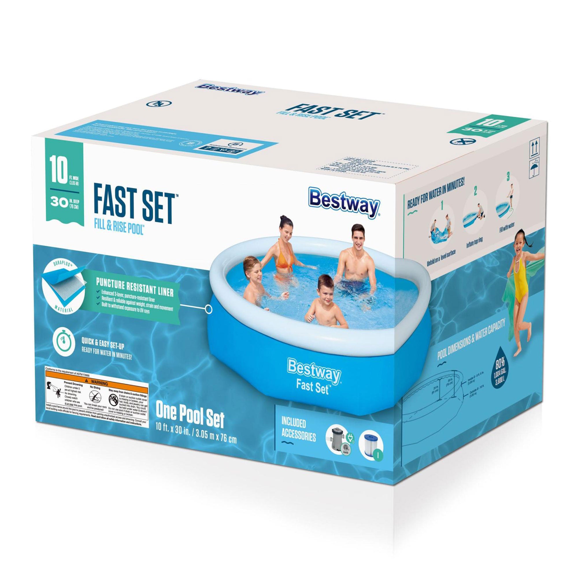 Bestway 10' x 30" Fast Set Inflatable Above Ground Pool w/ Filter Pump & Cover - VMInnovations