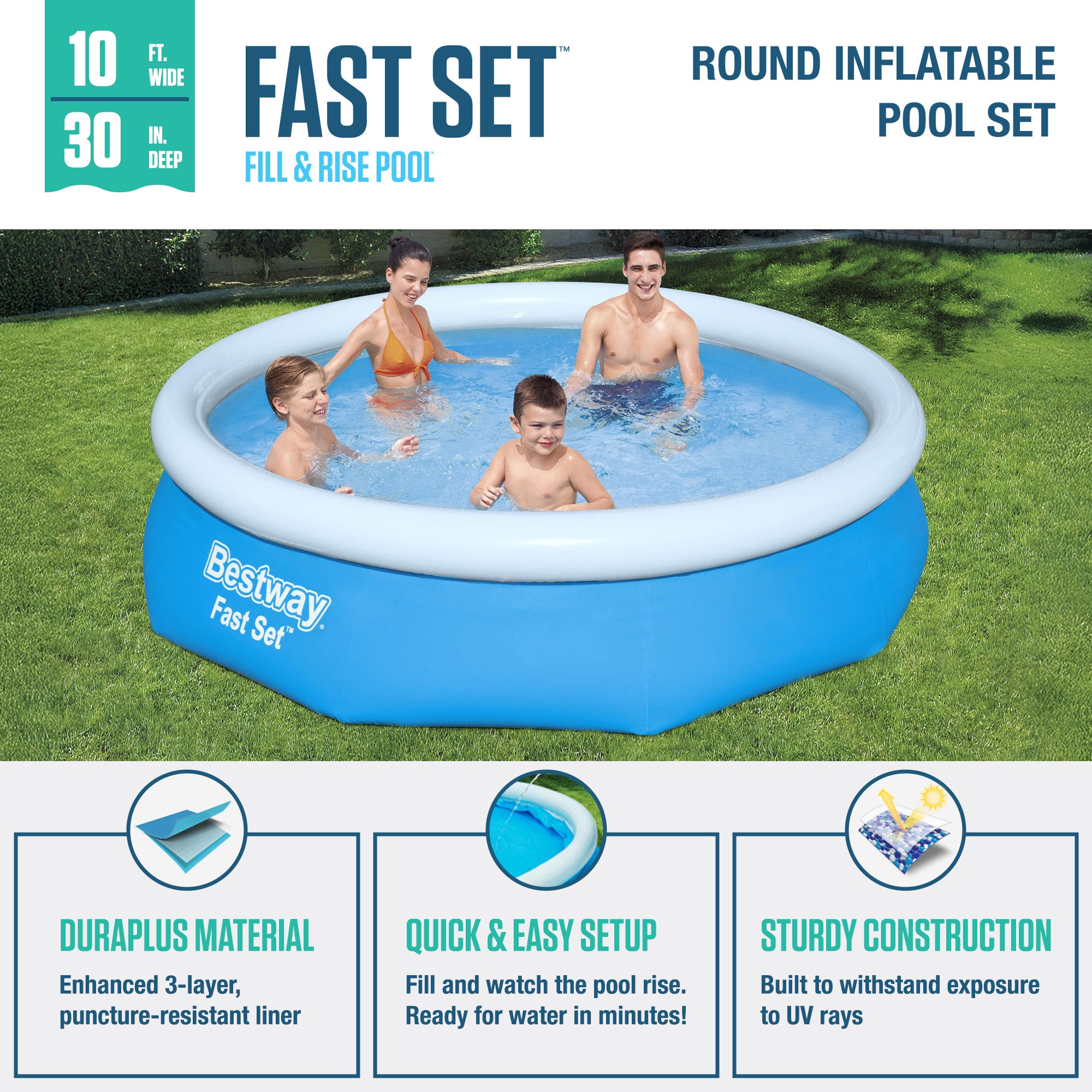 Bestway 10' x 30" Fast Set Inflatable Above Ground Swimming Pool w/ Filter Pump - VMInnovations