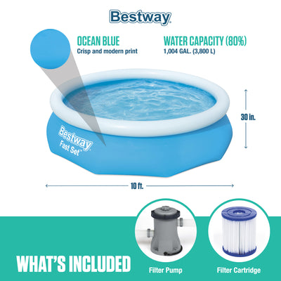 Bestway 10' x 30" Fast Set Inflatable Above Ground Swimming Pool w/ Filter Pump