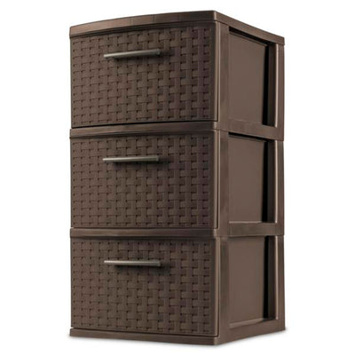 Sterilite 3 Drawer Decorative Plastic Weave Storage Tower, 4-Pack, Espresso