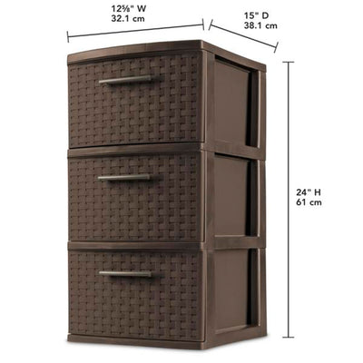 Sterilite 3 Drawer Decorative Plastic Weave Storage Tower, 4-Pack, Espresso