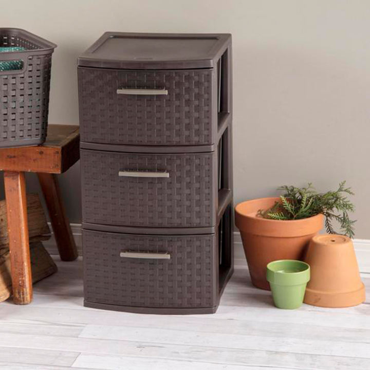 Sterilite 3 Drawer Decorative Plastic Weave Storage Tower, 6-Pack, Espresso