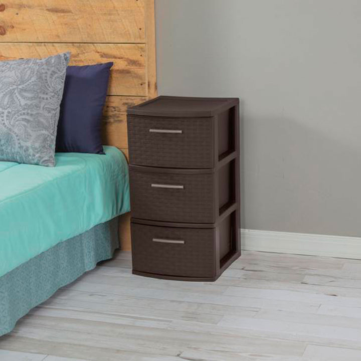 Sterilite 3 Drawer Decorative Plastic Weave Storage Tower, 6-Pack, Espresso