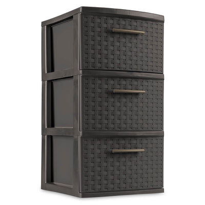 Sterilite 3 Drawer Wicker Weave Decorative Storage Tower, Espresso (Open Box)