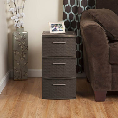 Sterilite 3 Drawer Wicker Weave Decorative Storage Tower, Espresso (Open Box)