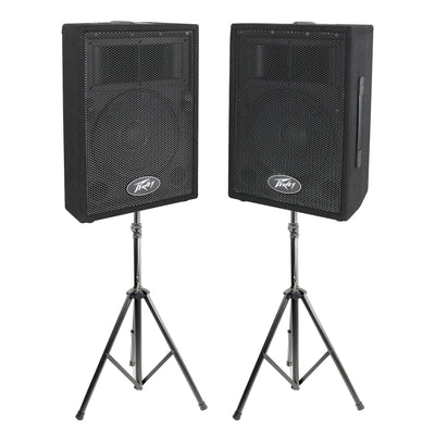 Peavey DJ 2-Way 100 Watt PA Speaker System (2 Speakers) + 6' Pole Stand (2 Pack)
