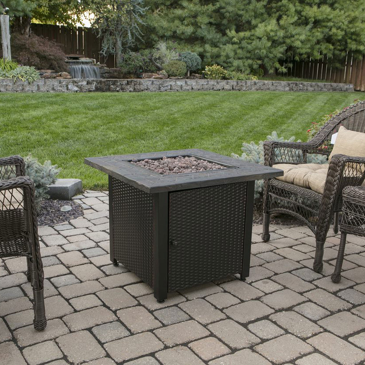 Endless Summer Decorative Push Button Outdoor LP Gas Fire Pit + Rocks (Damaged)