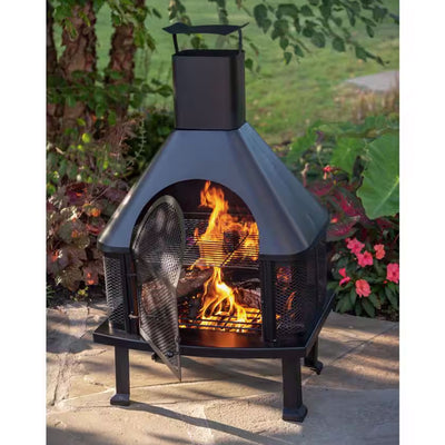 Four Seasons Courtyard Wood Burning Fireplace Outdoor Chimney Fire Bowl, Black