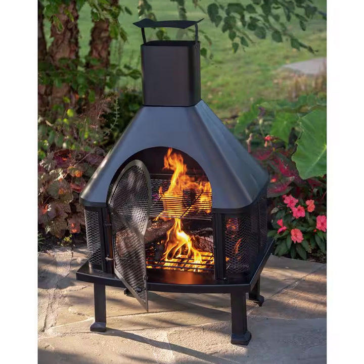 Endless Summer Wood Burning Fireplace Outdoor Chimney Fire Bowl, Black