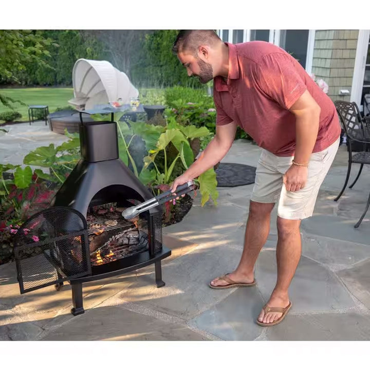 Endless Summer Wood Burning Fireplace Outdoor Chimney Fire Bowl, Black