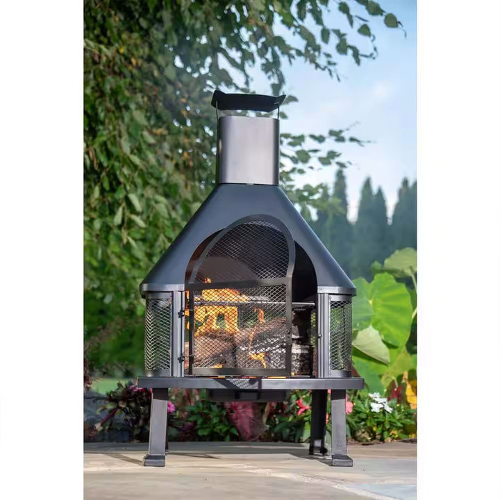 Four Seasons Courtyard Wood Burning Fireplace Outdoor Chimney Fire Bowl, Black