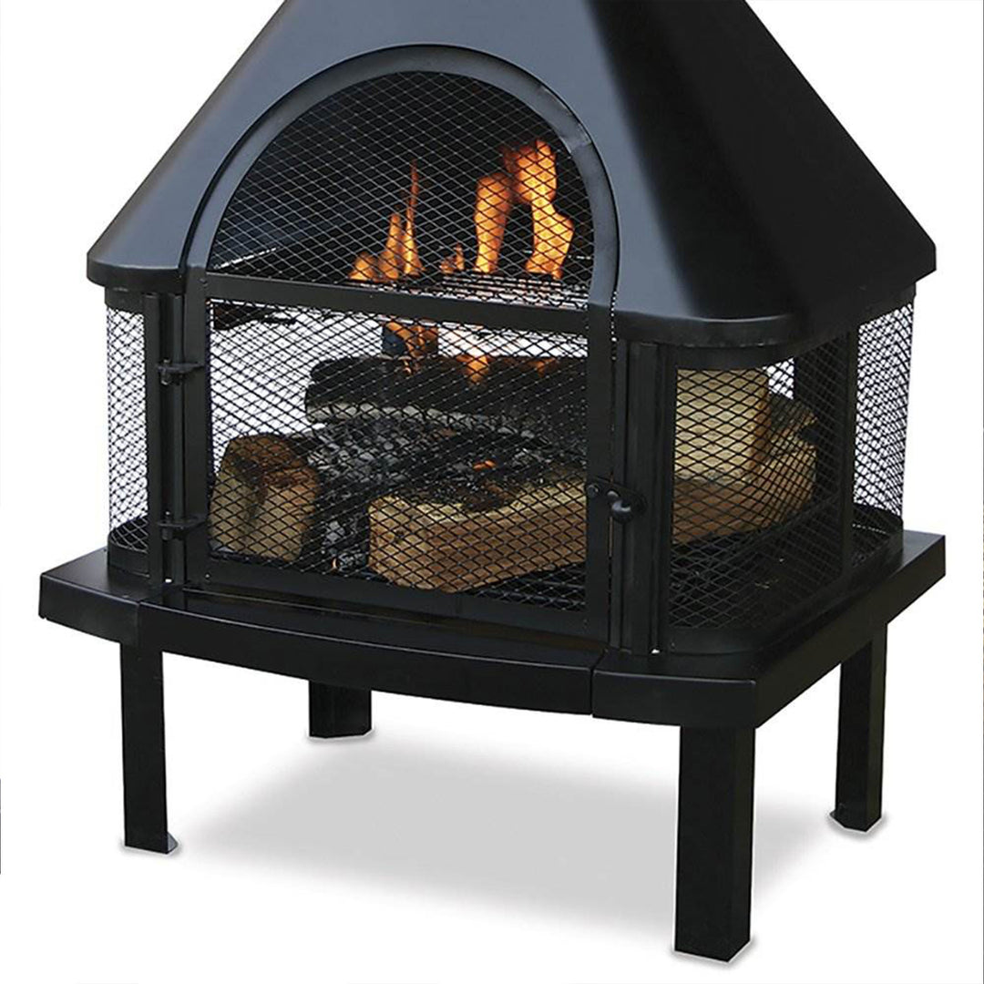 Four Seasons Courtyard Wood Burning Fireplace Outdoor Chimney Fire Bowl, Black