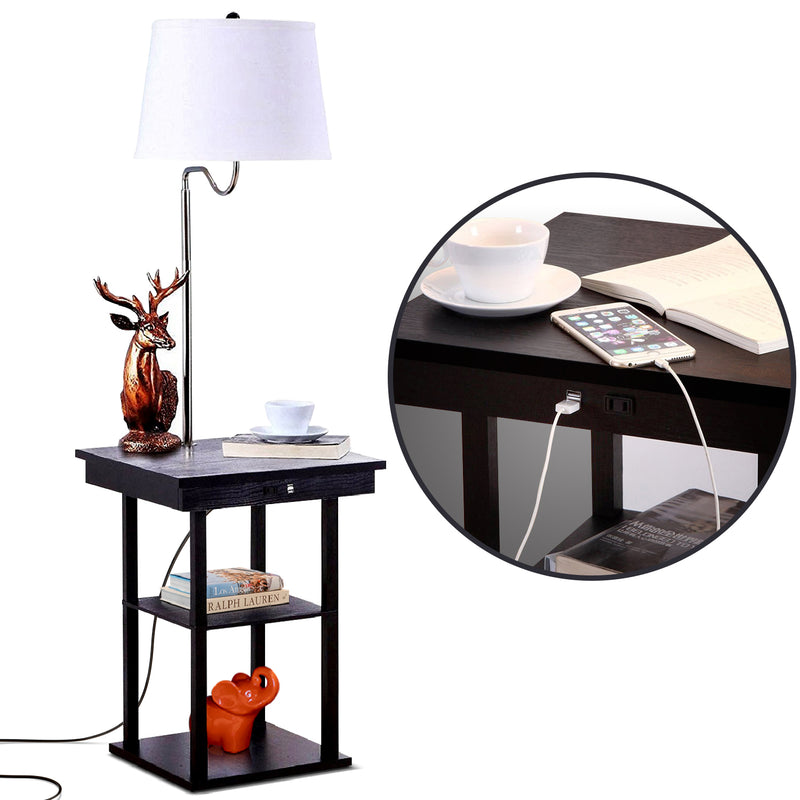Brightech Madison Nightstand Side Table with Built In Lamp and USB Port, Black